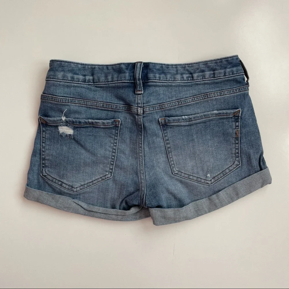 Express Women's Distressed Denim Jean Shorts - Blue - Picture 6 of 8